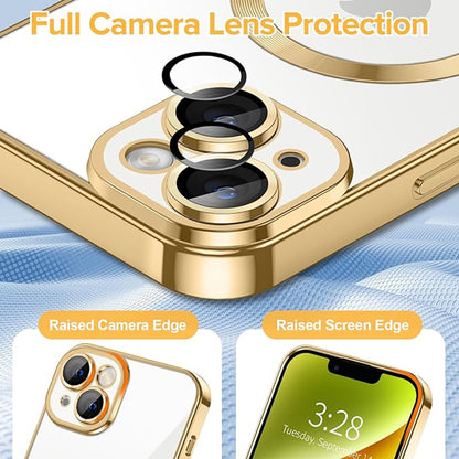 Husa MagSafe pentru Apple iPhone 14, Techsuit, Luxury Crystal, Aurie
