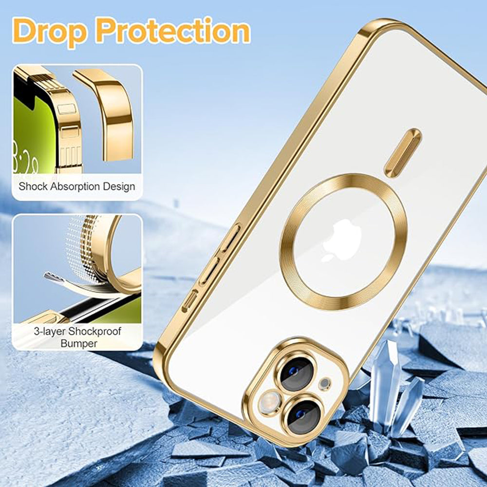 Husa MagSafe pentru Apple iPhone 14, Techsuit, Luxury Crystal, Aurie
