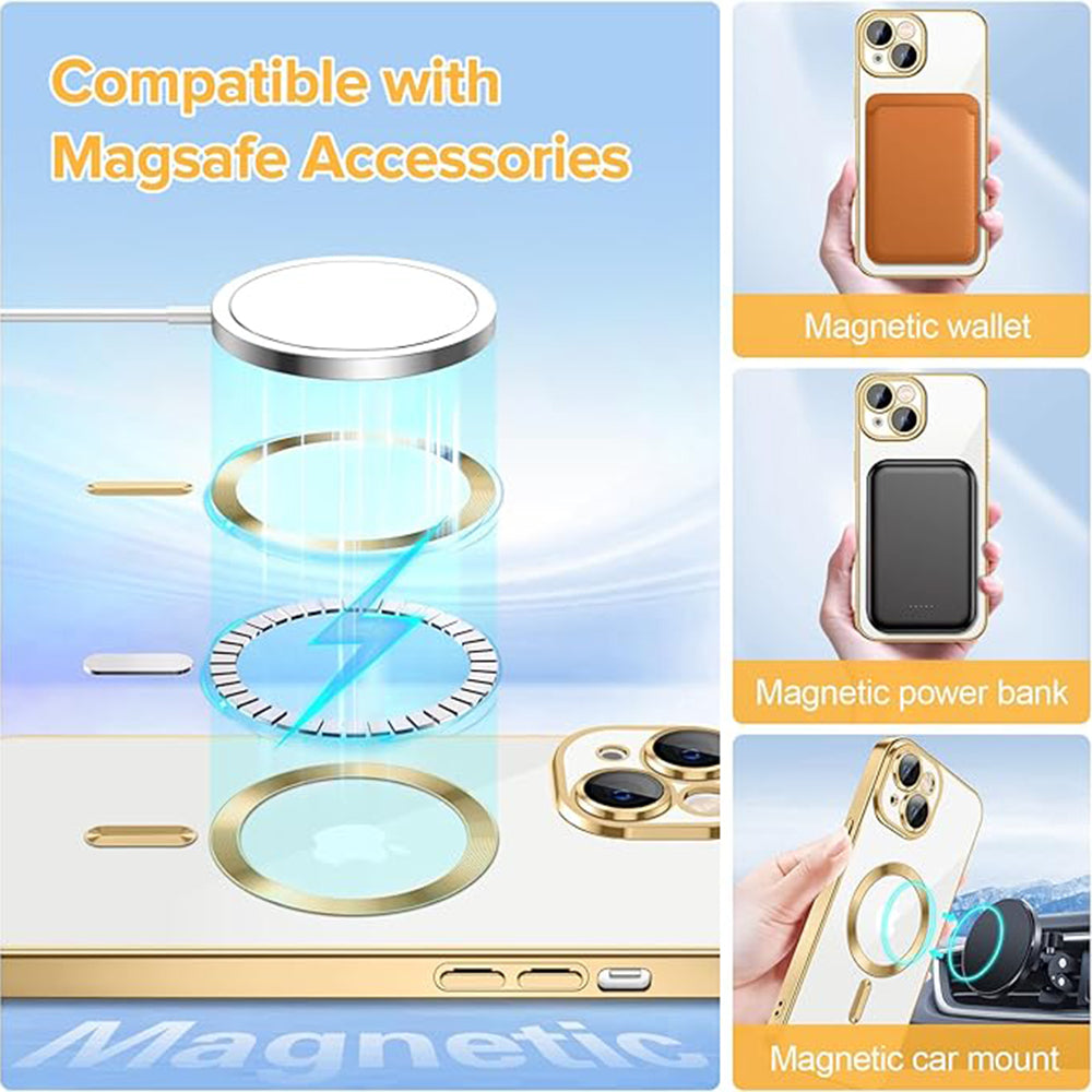 Husa MagSafe pentru Apple iPhone 14, Techsuit, Luxury Crystal, Aurie