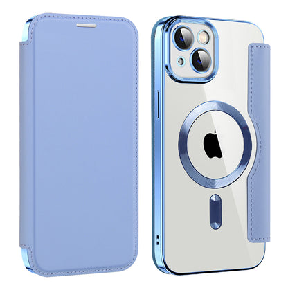 Husa MagSafe pentru Apple iPhone 14, Techsuit, SmartMag Book, Bleu