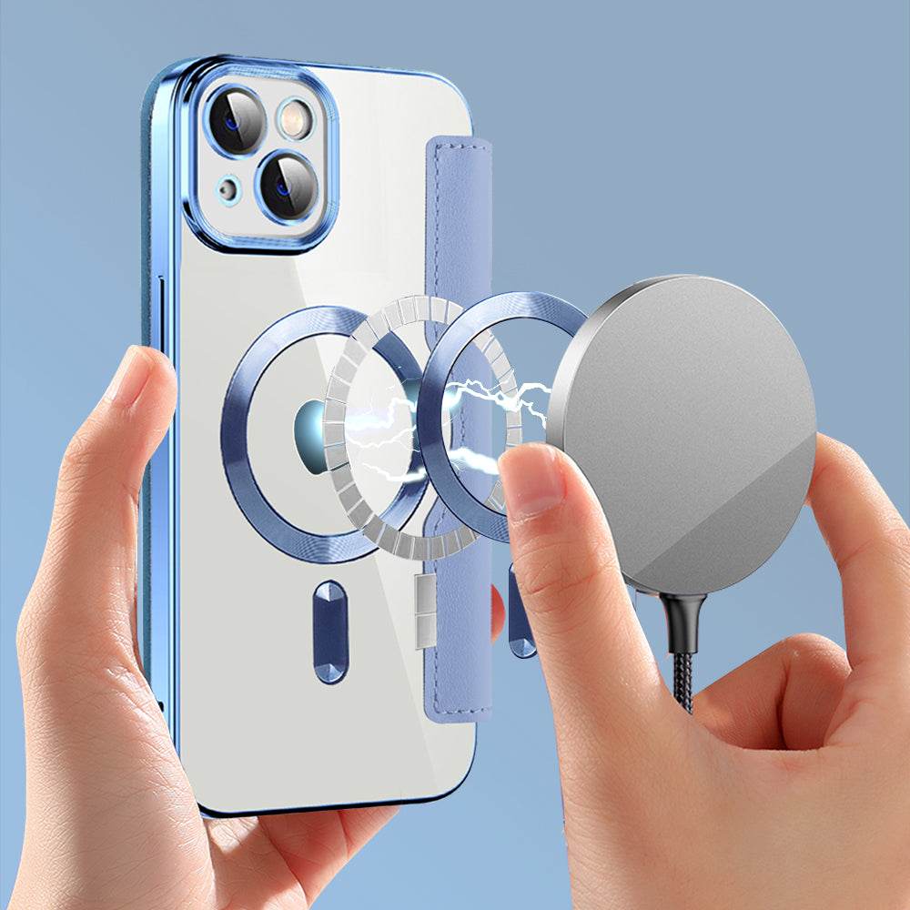Husa MagSafe pentru Apple iPhone 14, Techsuit, SmartMag Book, Bleu