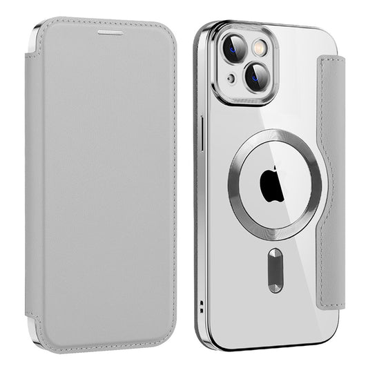 Husa MagSafe pentru Apple iPhone 14, Techsuit, SmartMag Book, Gri