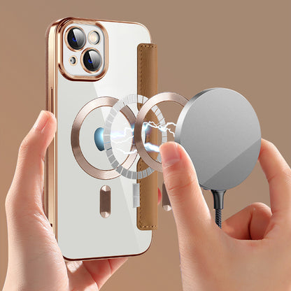Husa MagSafe pentru Apple iPhone 14, Techsuit, SmartMag Book, Maro