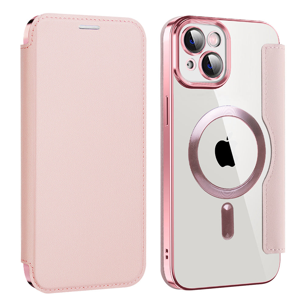 Husa MagSafe pentru Apple iPhone 14, Techsuit, SmartMag Book, Roz