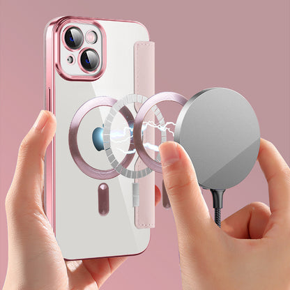 Husa MagSafe pentru Apple iPhone 14, Techsuit, SmartMag Book, Roz