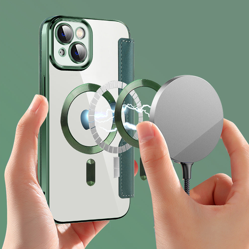 Husa MagSafe pentru Apple iPhone 14, Techsuit, SmartMag Book, Verde