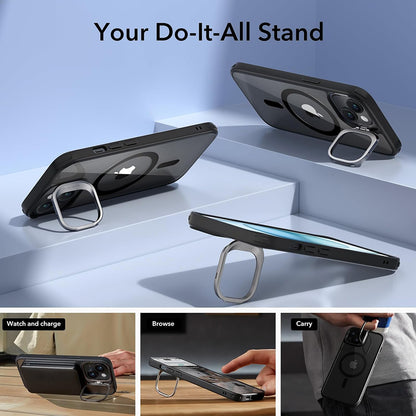 Husa MagSafe pentru Apple iPhone 15, ESR, Classic Hybrid Kickstand, Neagra Transparenta