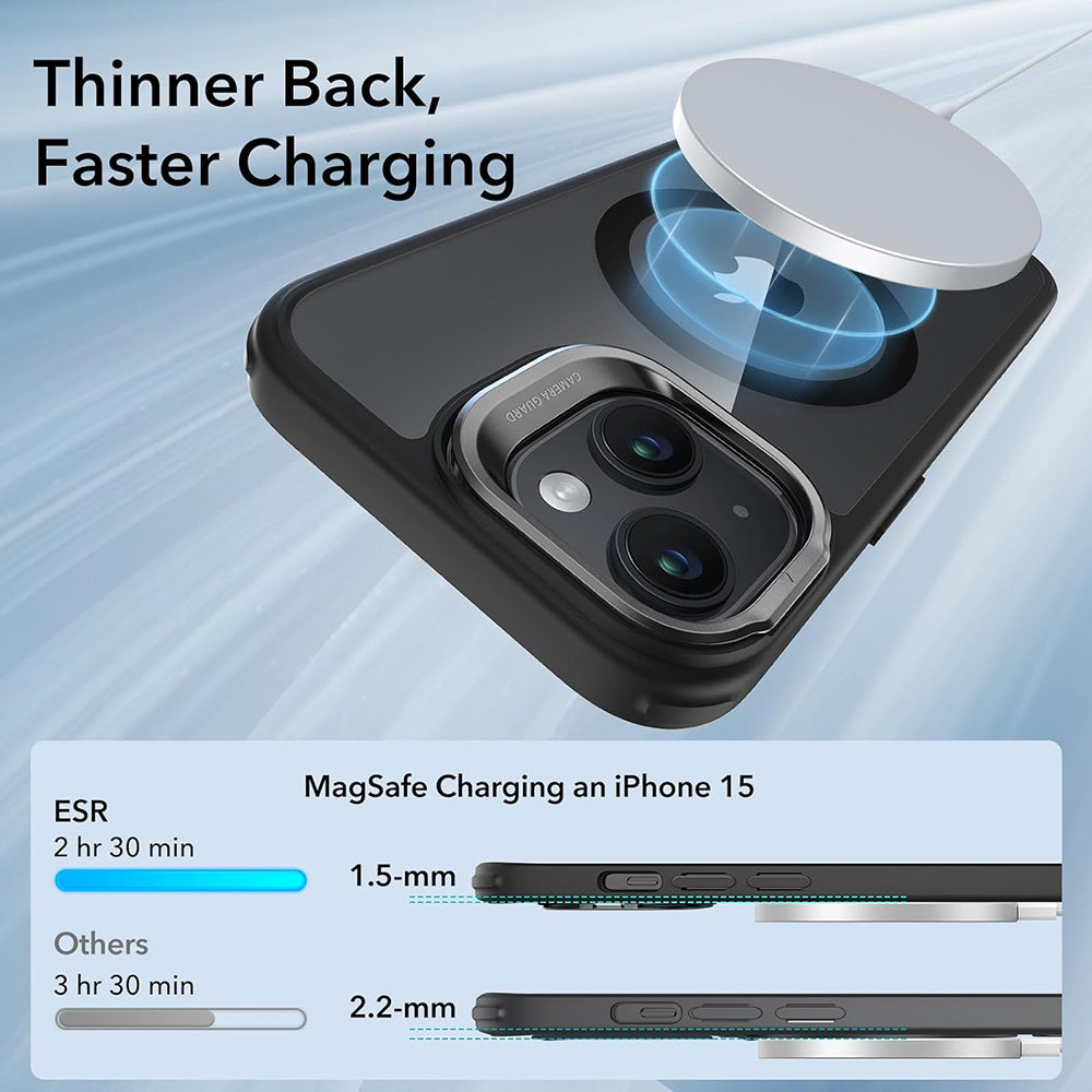 Husa MagSafe pentru Apple iPhone 15, ESR, Classic Hybrid Kickstand, Neagra Transparenta