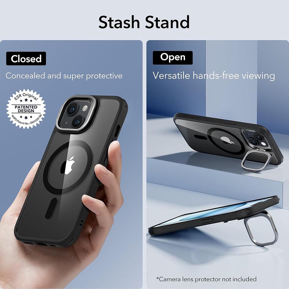 Husa MagSafe pentru Apple iPhone 15, ESR, Classic Hybrid Kickstand, Neagra Transparenta