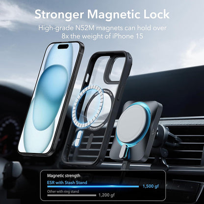 Husa MagSafe pentru Apple iPhone 15, ESR, Classic Hybrid Kickstand, Neagra Transparenta
