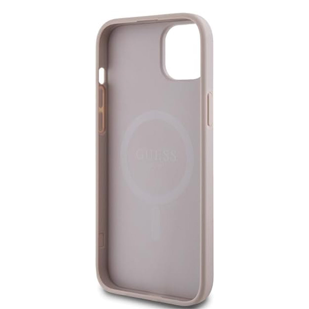 Husa MagSafe pentru Apple iPhone 15, Guess, 4G Collection, Roz