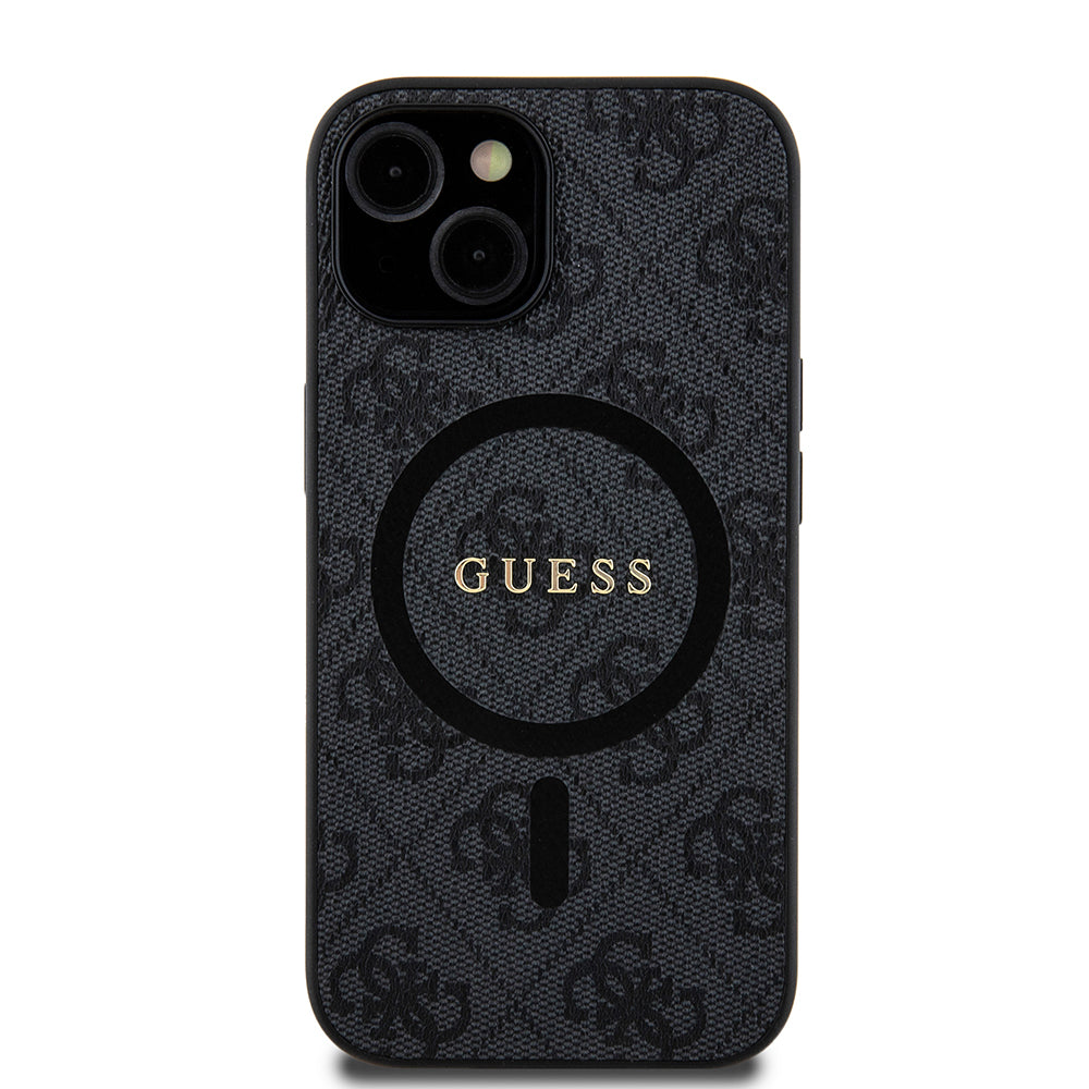 Husa MagSafe pentru Apple iPhone 15, Guess, 4G Ring Classic Logo, Neagra