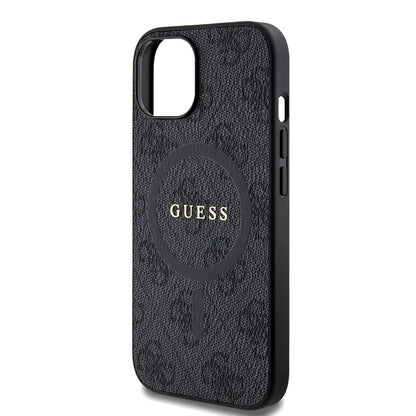 Husa MagSafe pentru Apple iPhone 15, Guess, 4G Ring Classic Logo, Neagra
