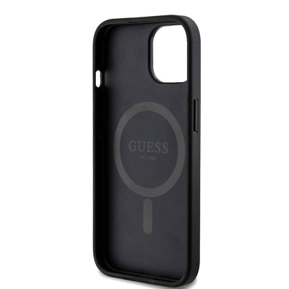 Husa MagSafe pentru Apple iPhone 15, Guess, 4G Ring Classic Logo, Neagra