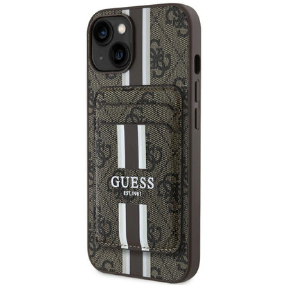 Husa MagSafe pentru Apple iPhone 15, Guess, Cardslot 4G Stripes , Maro