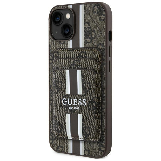 Husa MagSafe pentru Apple iPhone 15, Guess, Cardslot 4G Stripes , Maro