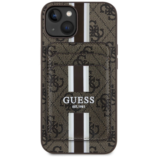 Husa MagSafe pentru Apple iPhone 15, Guess, Cardslot 4G Stripes , Maro
