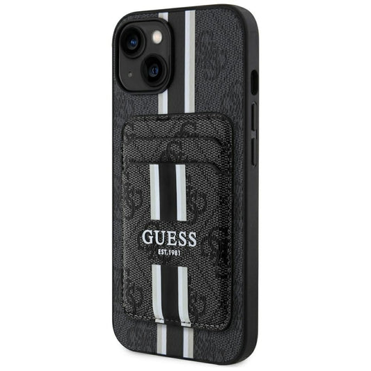 Husa MagSafe pentru Apple iPhone 15, Guess, Cardslot 4G Stripes , Neagra