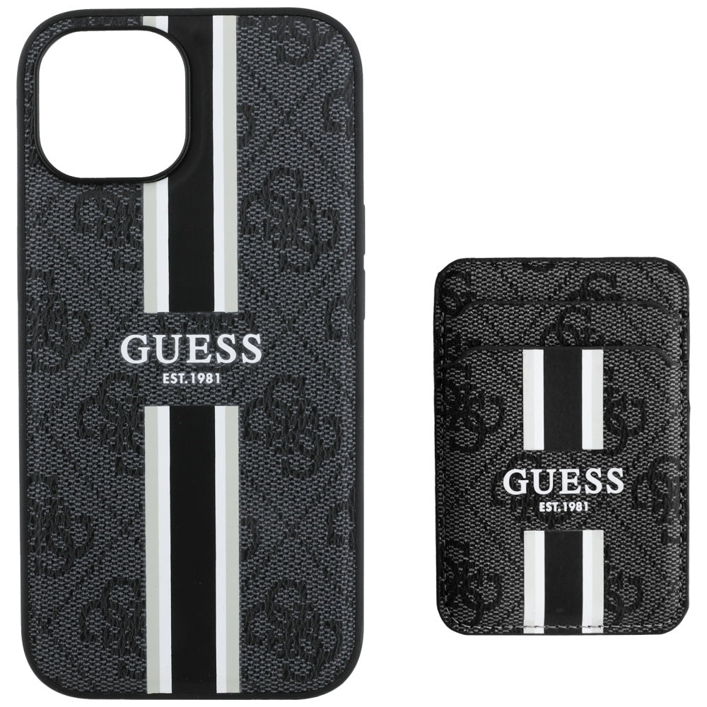 Husa MagSafe pentru Apple iPhone 15, Guess, Cardslot 4G Stripes , Neagra