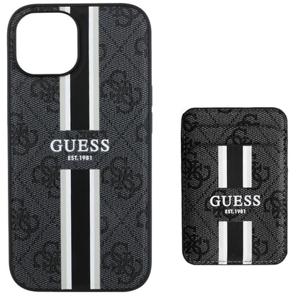 Husa MagSafe pentru Apple iPhone 15, Guess, Cardslot 4G Stripes , Neagra