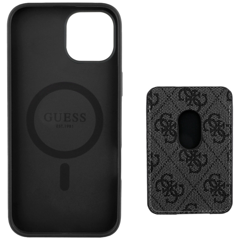 Husa MagSafe pentru Apple iPhone 15, Guess, Cardslot 4G Stripes , Neagra