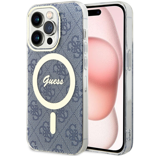 Husa MagSafe pentru Apple iPhone 15, Guess, IML 4G, Albastra