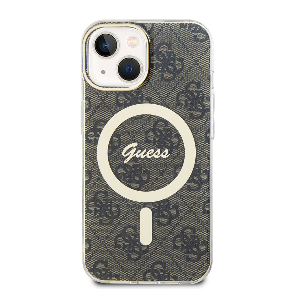 Husa MagSafe pentru Apple iPhone 15, Guess, IML 4G, Maro