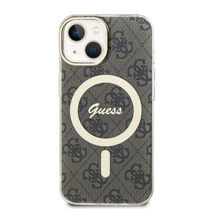 Husa MagSafe pentru Apple iPhone 15, Guess, IML 4G, Maro