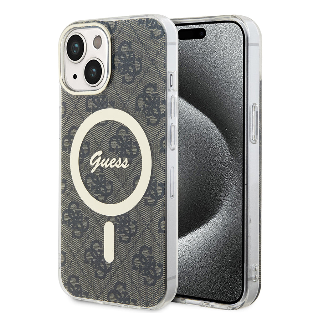 Husa MagSafe pentru Apple iPhone 15, Guess, IML 4G, Maro