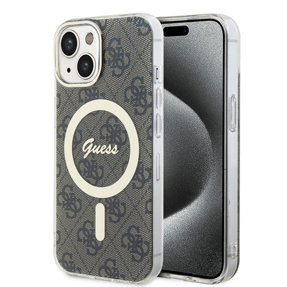 Husa MagSafe pentru Apple iPhone 15, Guess, IML 4G, Maro