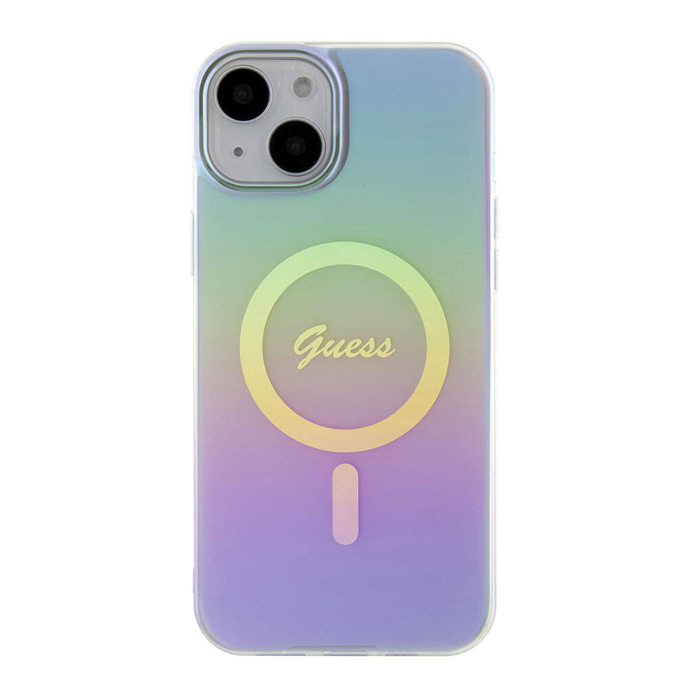 Husa MagSafe pentru Apple iPhone 15, Guess, IML Iridescent, Mov