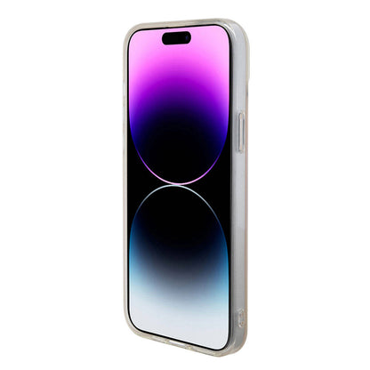 Husa MagSafe pentru Apple iPhone 15, Guess, IML Iridescent Script, Roz GUHMP15SHITSP