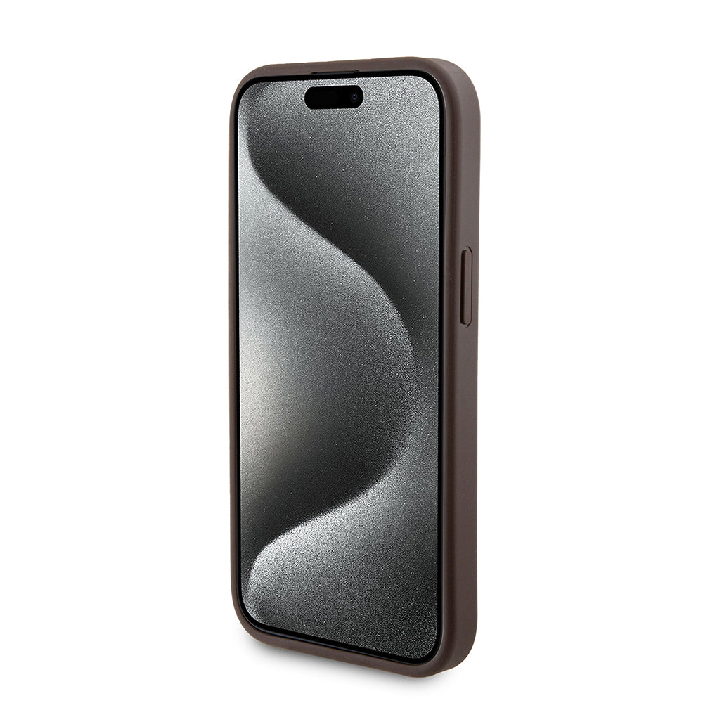 Husa MagSafe pentru Apple iPhone 15, Guess, Powerbank 4G Metal Logo, Maro