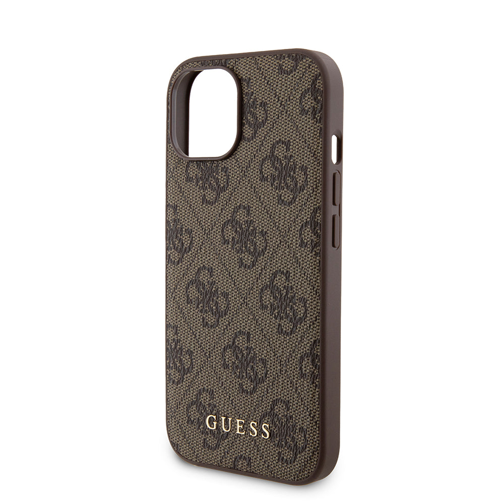 Husa MagSafe pentru Apple iPhone 15, Guess, Powerbank 4G Metal Logo, Maro