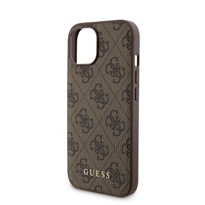 Husa MagSafe pentru Apple iPhone 15, Guess, Powerbank 4G Metal Logo, Maro