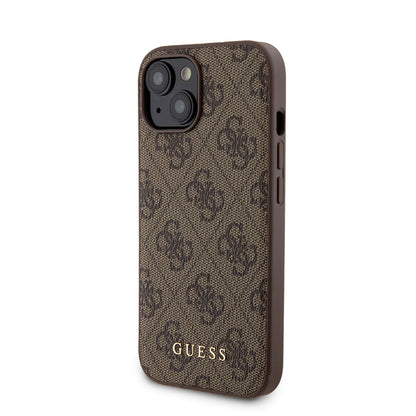 Husa MagSafe pentru Apple iPhone 15, Guess, Powerbank 4G Metal Logo, Maro