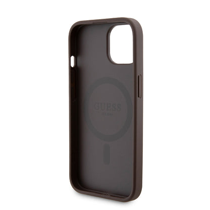 Husa MagSafe pentru Apple iPhone 15, Guess, Powerbank 4G Metal Logo, Maro