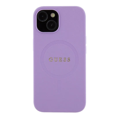 Husa MagSafe pentru Apple iPhone 15, Guess, Saffiano, Mov