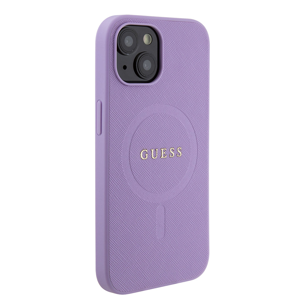 Husa MagSafe pentru Apple iPhone 15, Guess, Saffiano, Mov