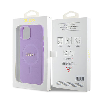 Husa MagSafe pentru Apple iPhone 15, Guess, Saffiano, Mov