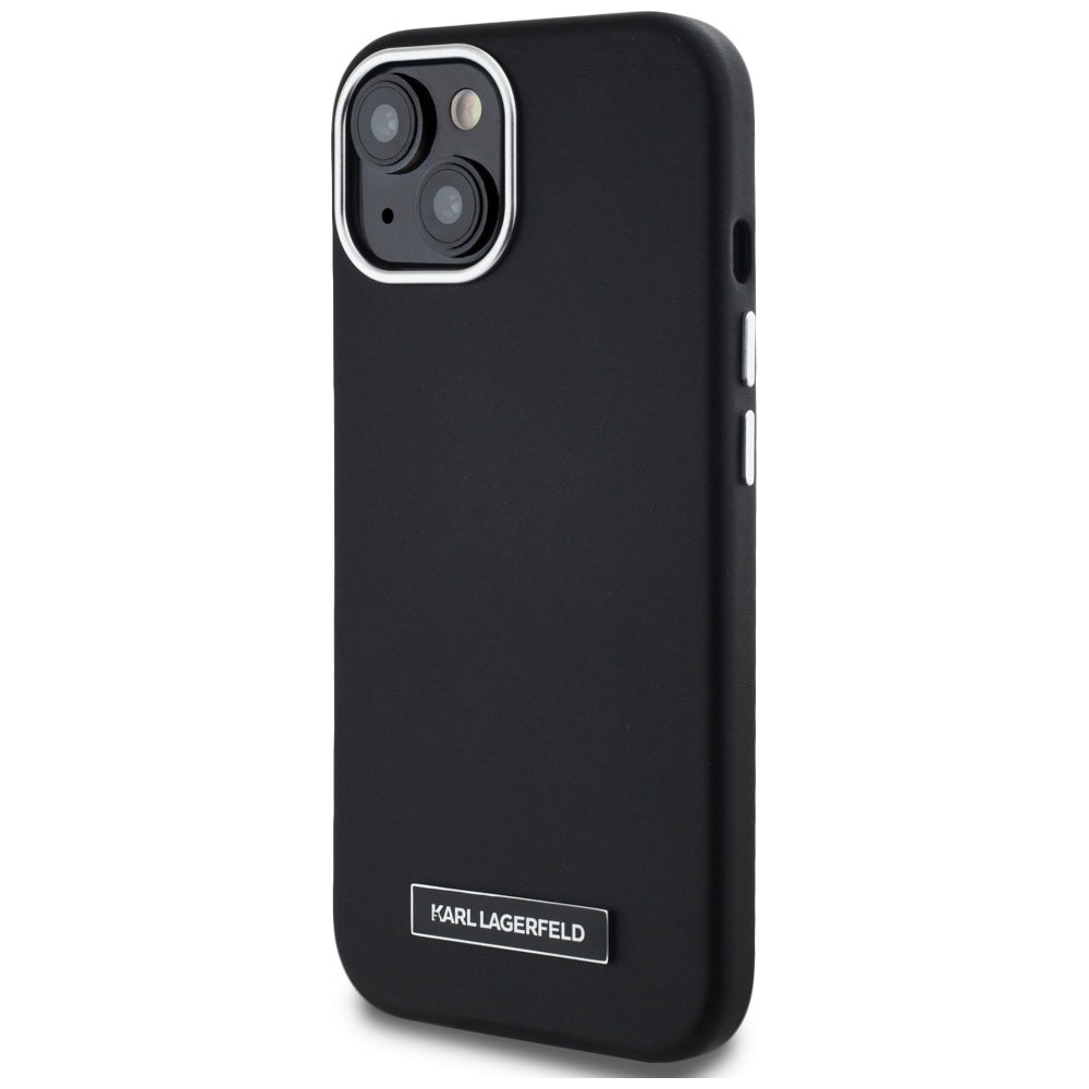Husa MagSafe pentru Apple iPhone 15, Karl Lagerfeld, FW Metal Plate, Neagra