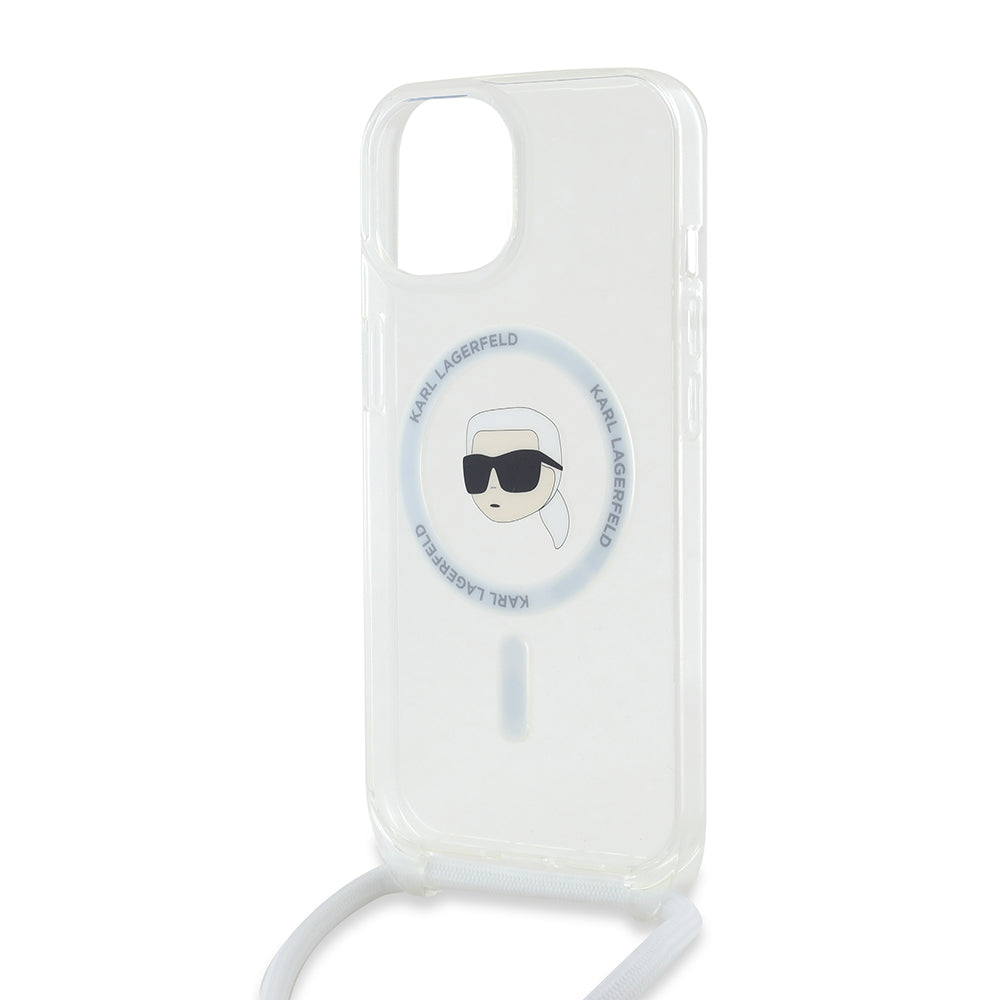 Husa MagSafe pentru Apple iPhone 15, Karl Lagerfeld, IML Crossbody Karl's Head, Transparenta