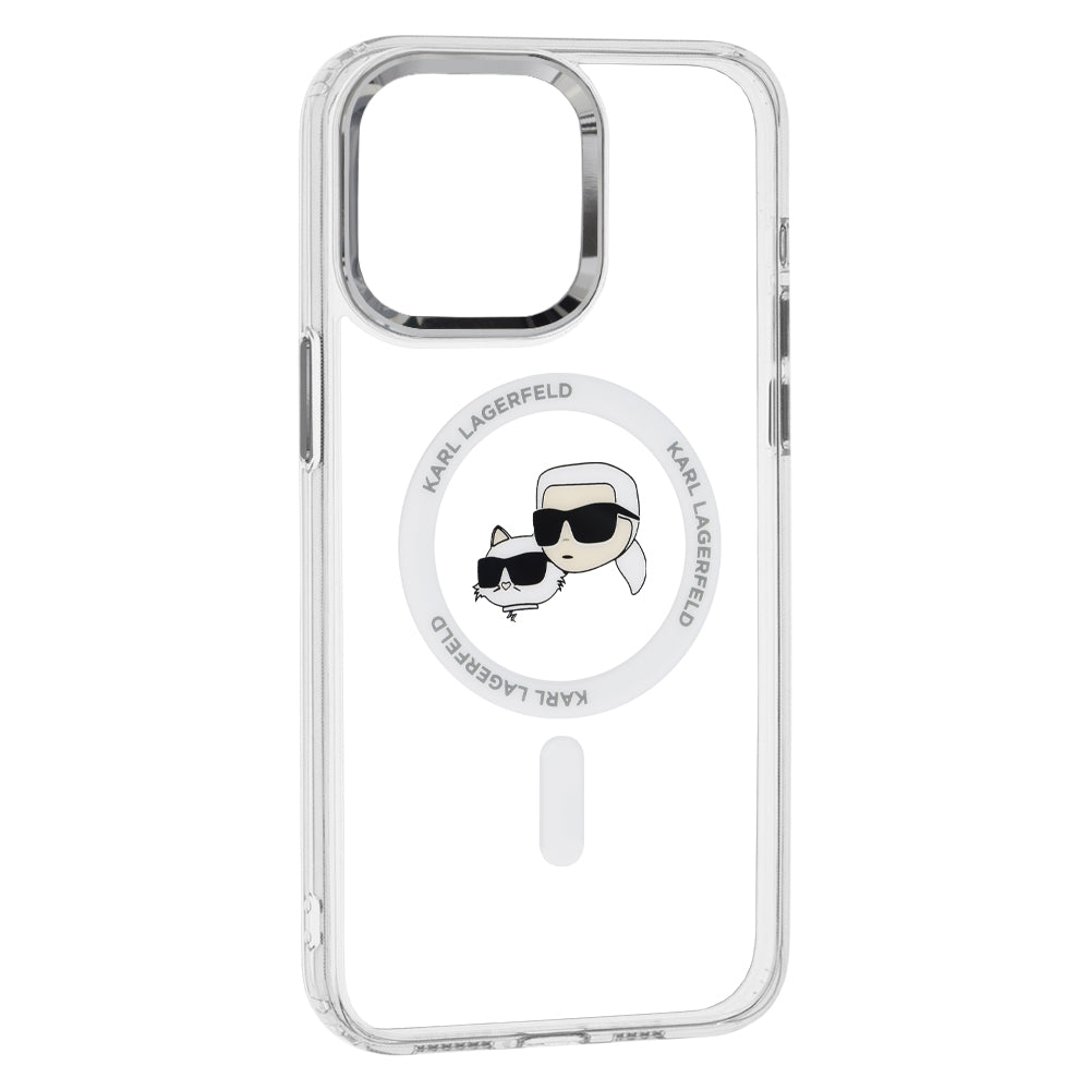 Husa MagSafe pentru Apple iPhone 15, Karl Lagerfeld, IML Metal Karl & Choupette's Heads, Transparenta