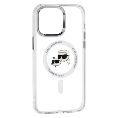 Husa MagSafe pentru Apple iPhone 15, Karl Lagerfeld, IML Metal Karl & Choupette's Heads, Transparenta