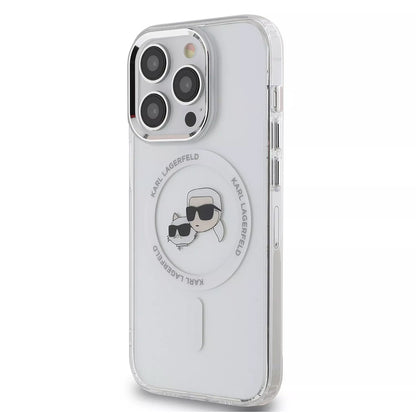 Husa MagSafe pentru Apple iPhone 15, Karl Lagerfeld, IML Metal Karl & Choupette's Heads, Transparenta