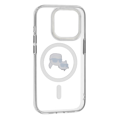 Husa MagSafe pentru Apple iPhone 15, Karl Lagerfeld, IML Metal Karl & Choupette's Heads, Transparenta