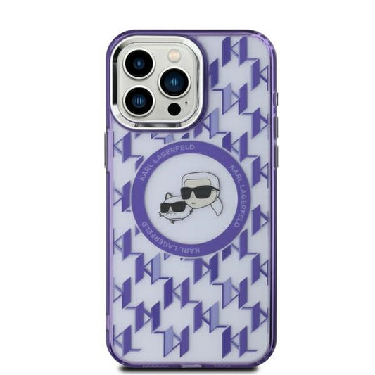 Husa MagSafe pentru Apple iPhone 15, Karl Lagerfeld, IML Monogram Karl & Choupette's Heads, Mov