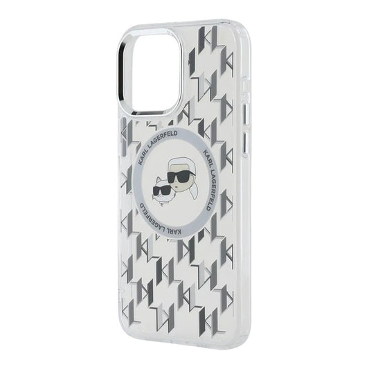 Husa MagSafe pentru Apple iPhone 15, Karl Lagerfeld, IML Monogram Karl & Choupette's Heads, Transparenta