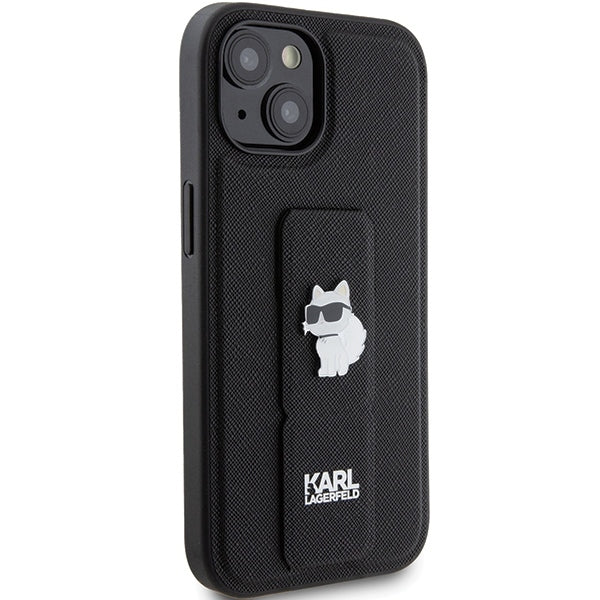 Husa MagSafe pentru Apple iPhone 15, Karl Lagerfeld, Saffiano Gripstand Choupette, Neagra