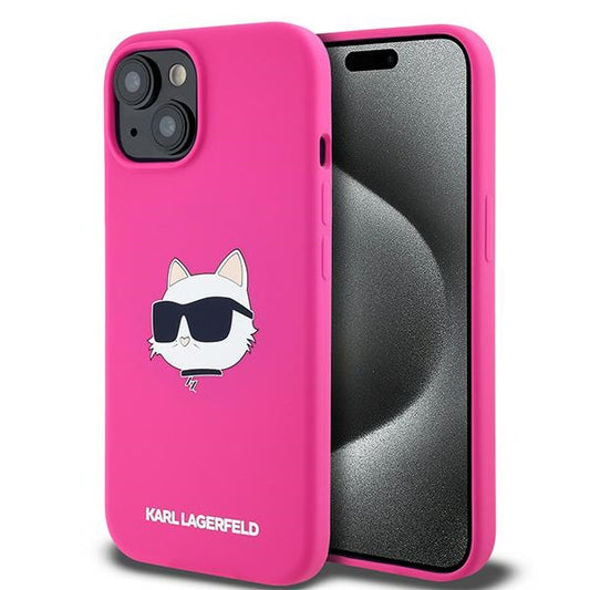 Husa MagSafe pentru Apple iPhone 15, Karl Lagerfeld, Silicone Choupette's Head, Fucsia